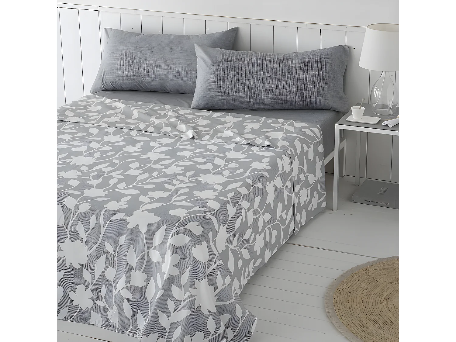 Juego de sábanas NARCEA GRIS microfibra hipoalergénica gris Cama 180