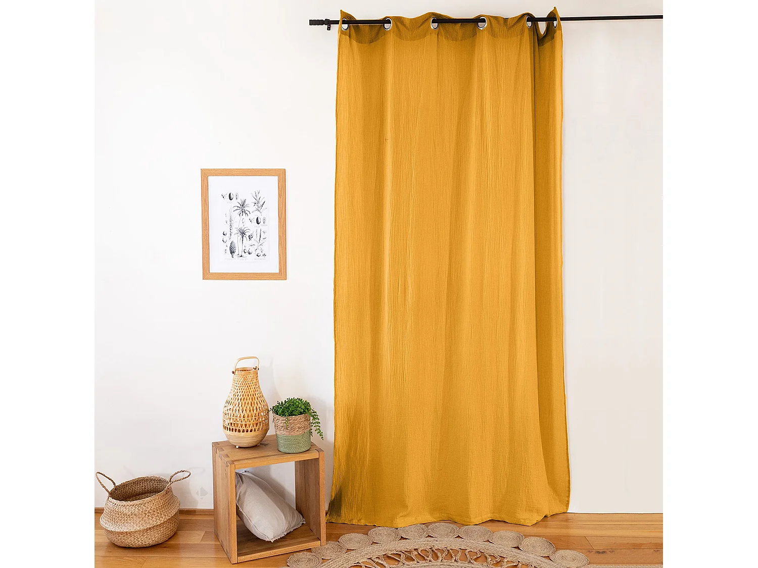 Rideau avec œillet 135X240 100% gaze de coton GAZGAZ jaune moutarde