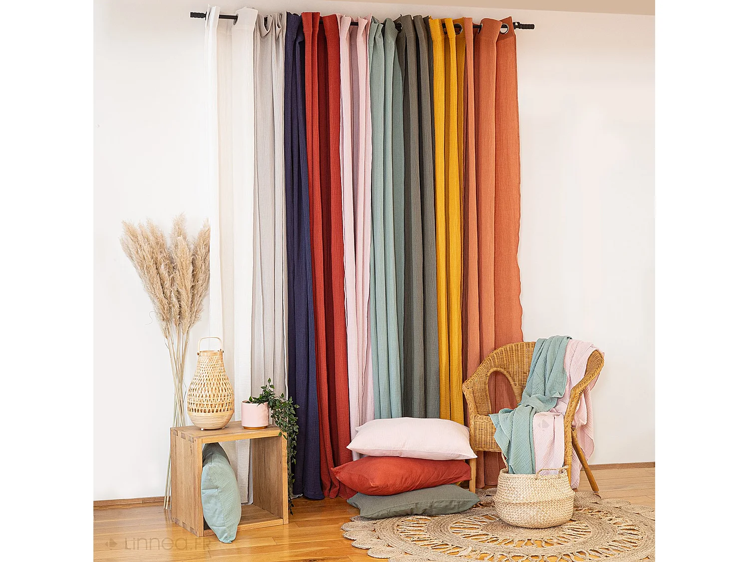 Rideau avec œillet 135X240 100% gaze de coton GAZGAZ rouge ocre