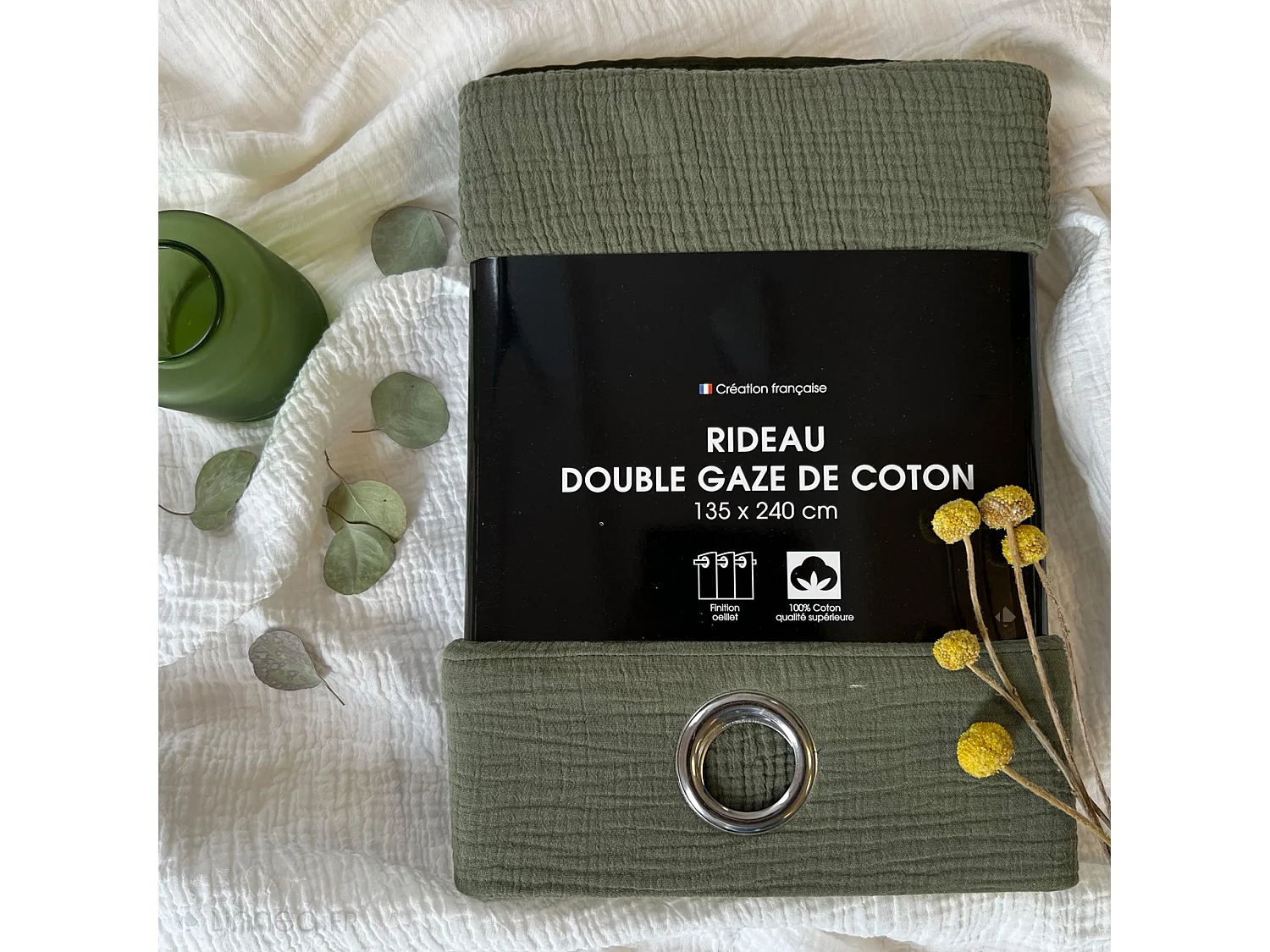 Rideau avec œillet 135X240 en 100% gaze de coton GAZGAZ gris