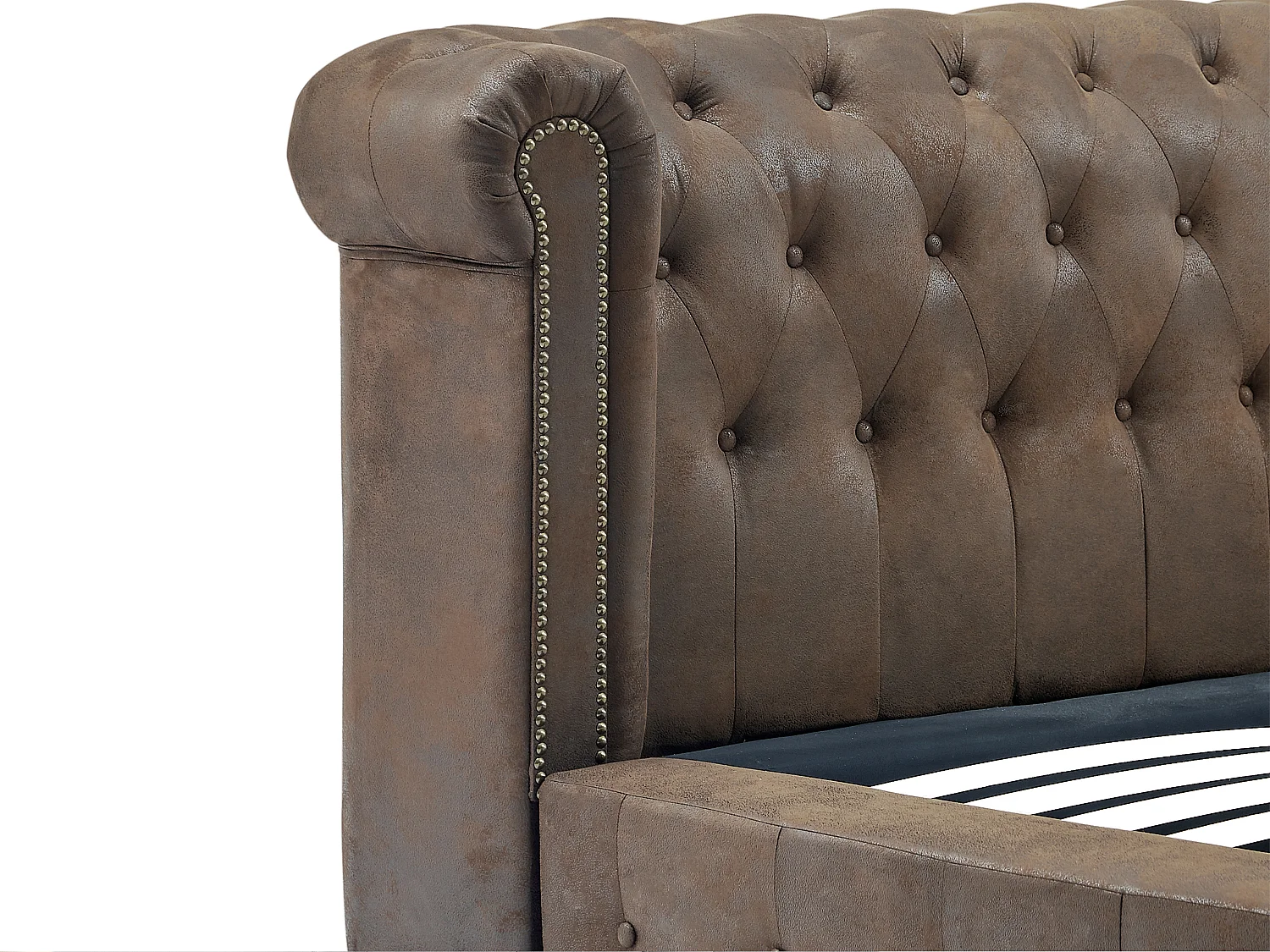 Cama chesterfield 160x200 cm tecido efeito pele envelhecida castanho - TONGERLA