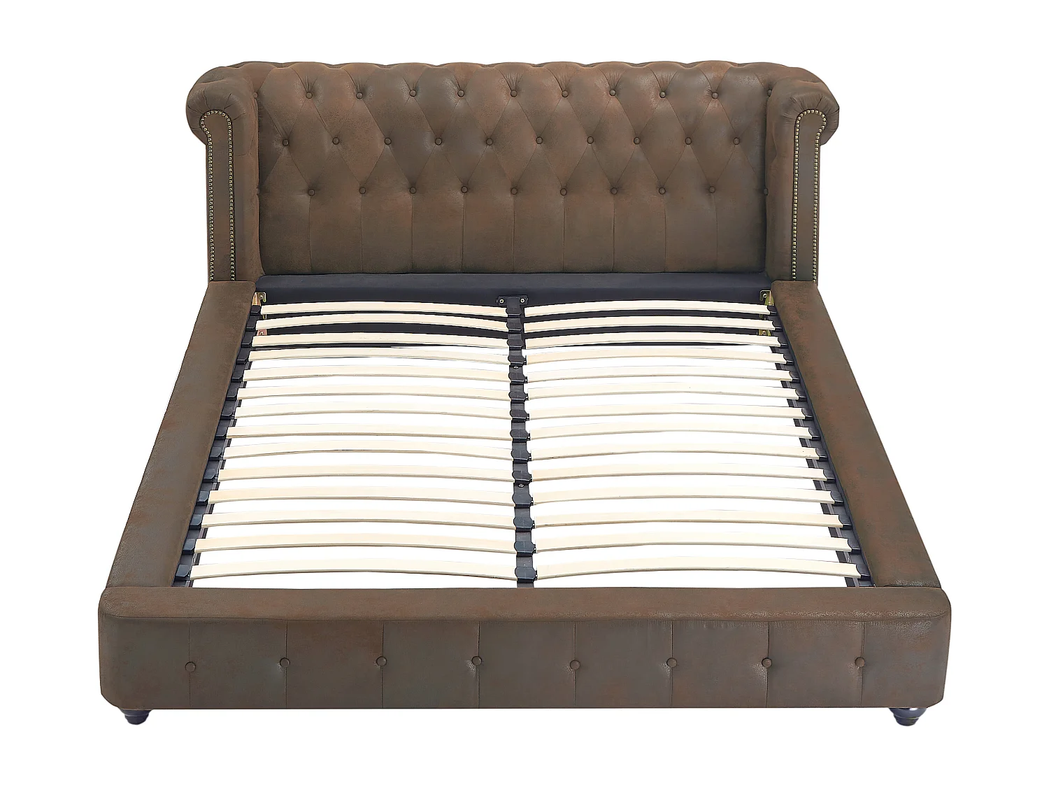 Cama chesterfield 160x200 cm tecido efeito pele envelhecida castanho - TONGERLA