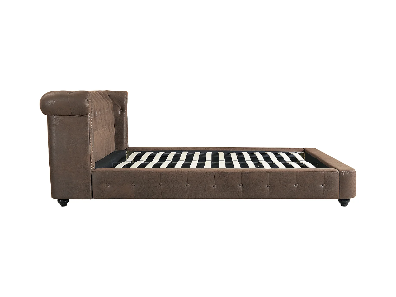 Letto Chesterfield 160 x 200 cm Tessuto effetto Pelle invecchiata Marrone - TONGERLA