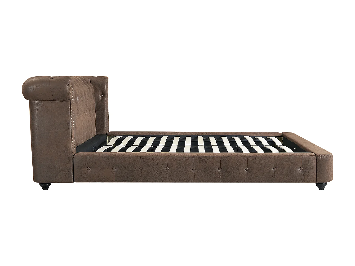 Lit chesterfield 180 x 200 cm - Tissu effet cuir vieilli - Marron - TONGERLA