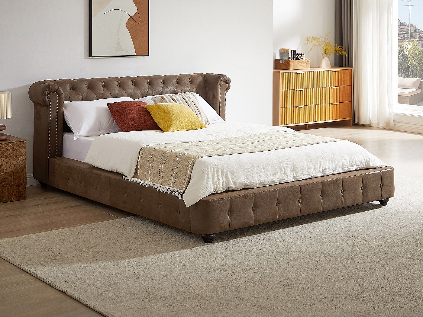 Letto Imbottito In PU 140x200 Cm Con LED E Letto Sollevabile, Rete A Doghe Letto Matrimoniale Pu Bianco