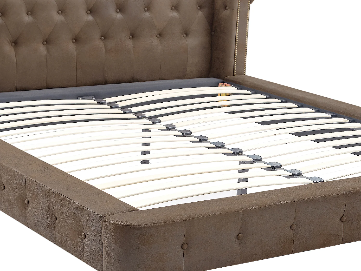 Chesterfield seng 180 x 200 cm - Stof i ældet læder-effekt - Brun - TONGERLA