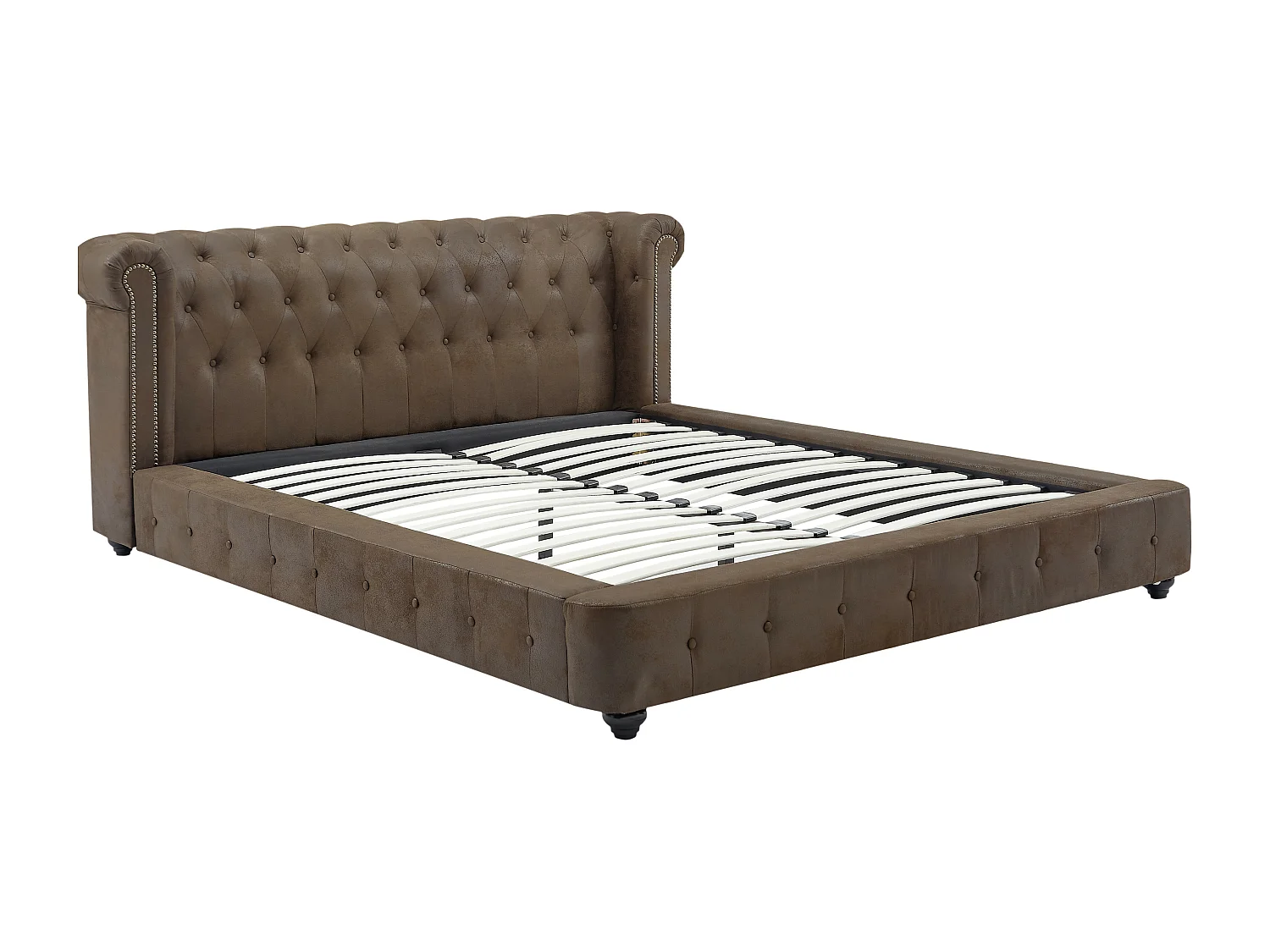 Chesterfield seng 180 x 200 cm - Stof i ældet læder-effekt - Brun - TONGERLA