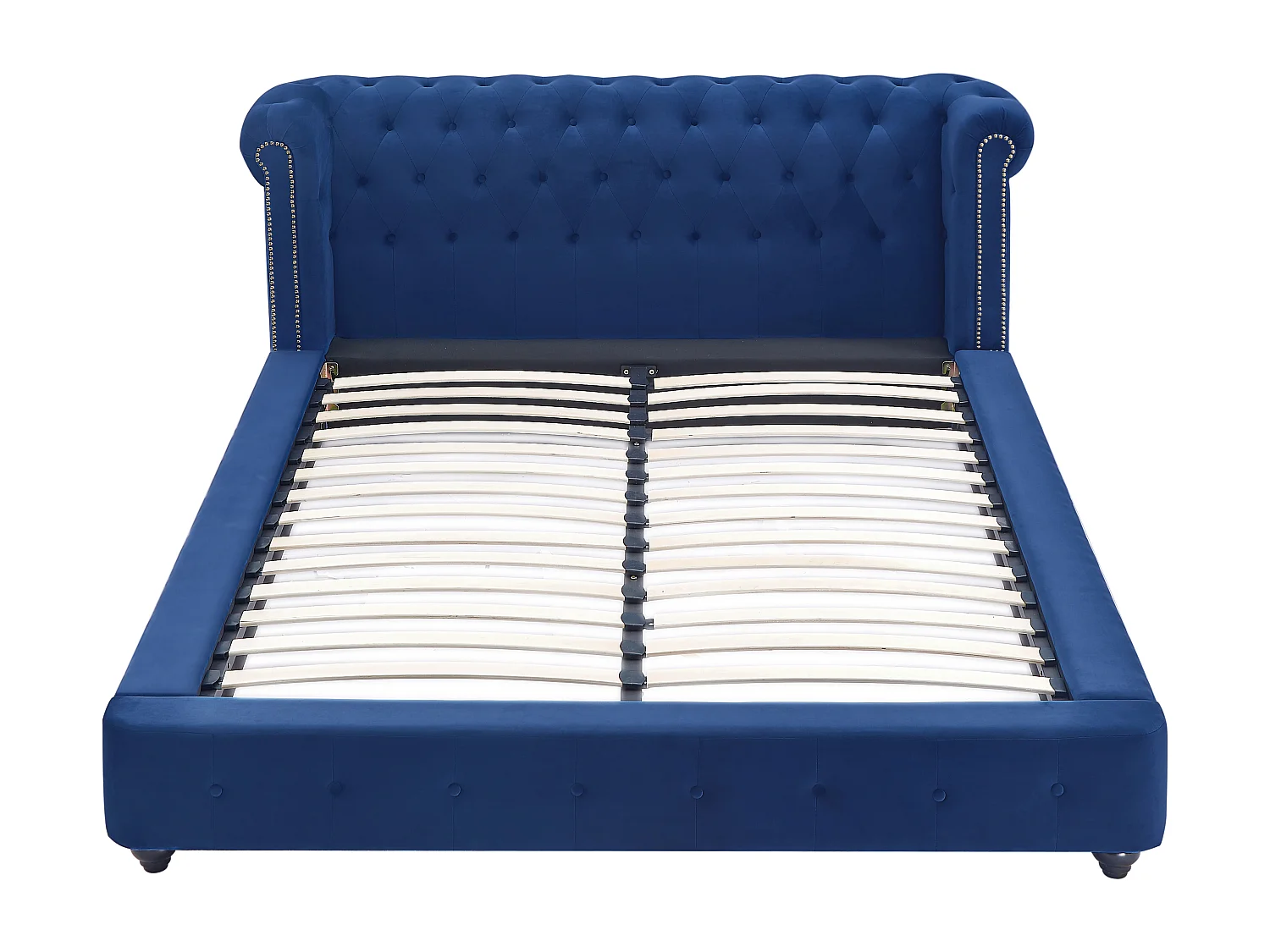 Lit chesterfield 180 x 200 cm - Velours - Bleu roi - TONGERLA