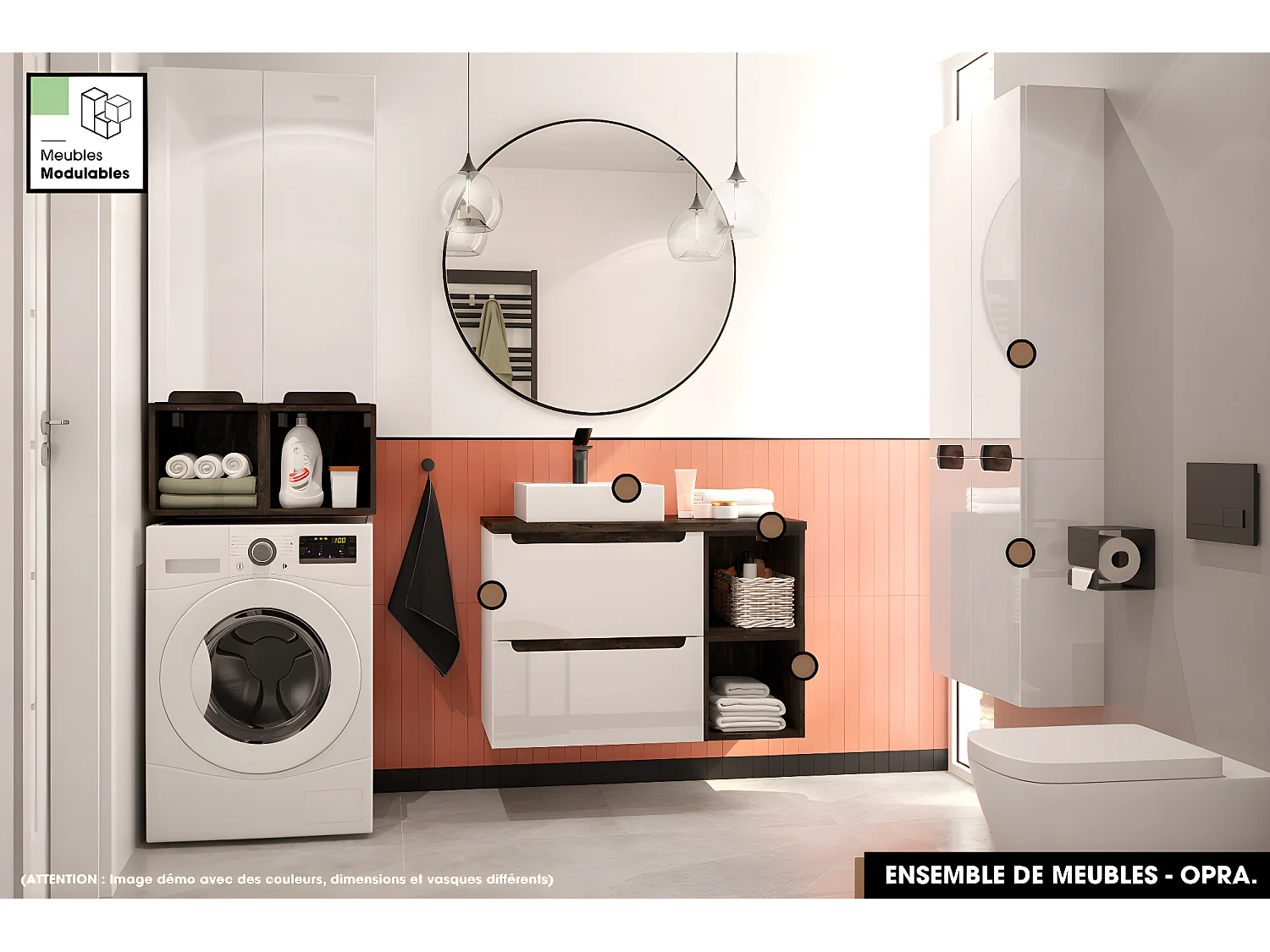 Ensemble complet de salle de bain - Meuble - Plan - Armoires - Cube - Vasque à poser avec Siphons OFFERT | OPRA | 90 x 60 x 45 cm