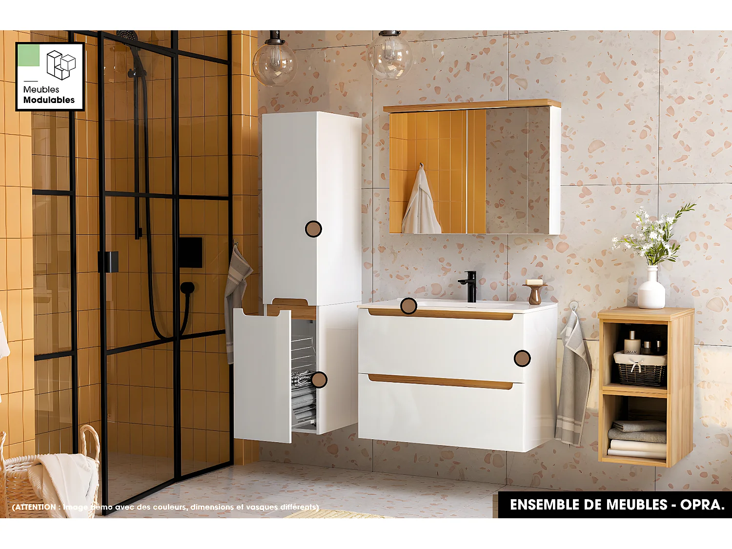 Ensemble complet de salle de bain - Meuble - Armoires - Miroir - Vasque à encastrer avec Siphon OFFERT | OPRA | 80 x 60 x 45 cm