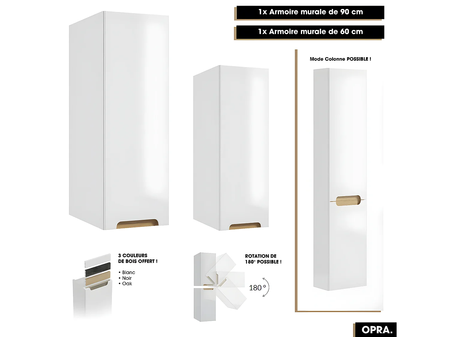 Ensemble complet de salle de bain - Meuble - Armoires - Miroir - Vasque à encastrer avec Siphon OFFERT | OPRA | 80 x 60 x 45 cm