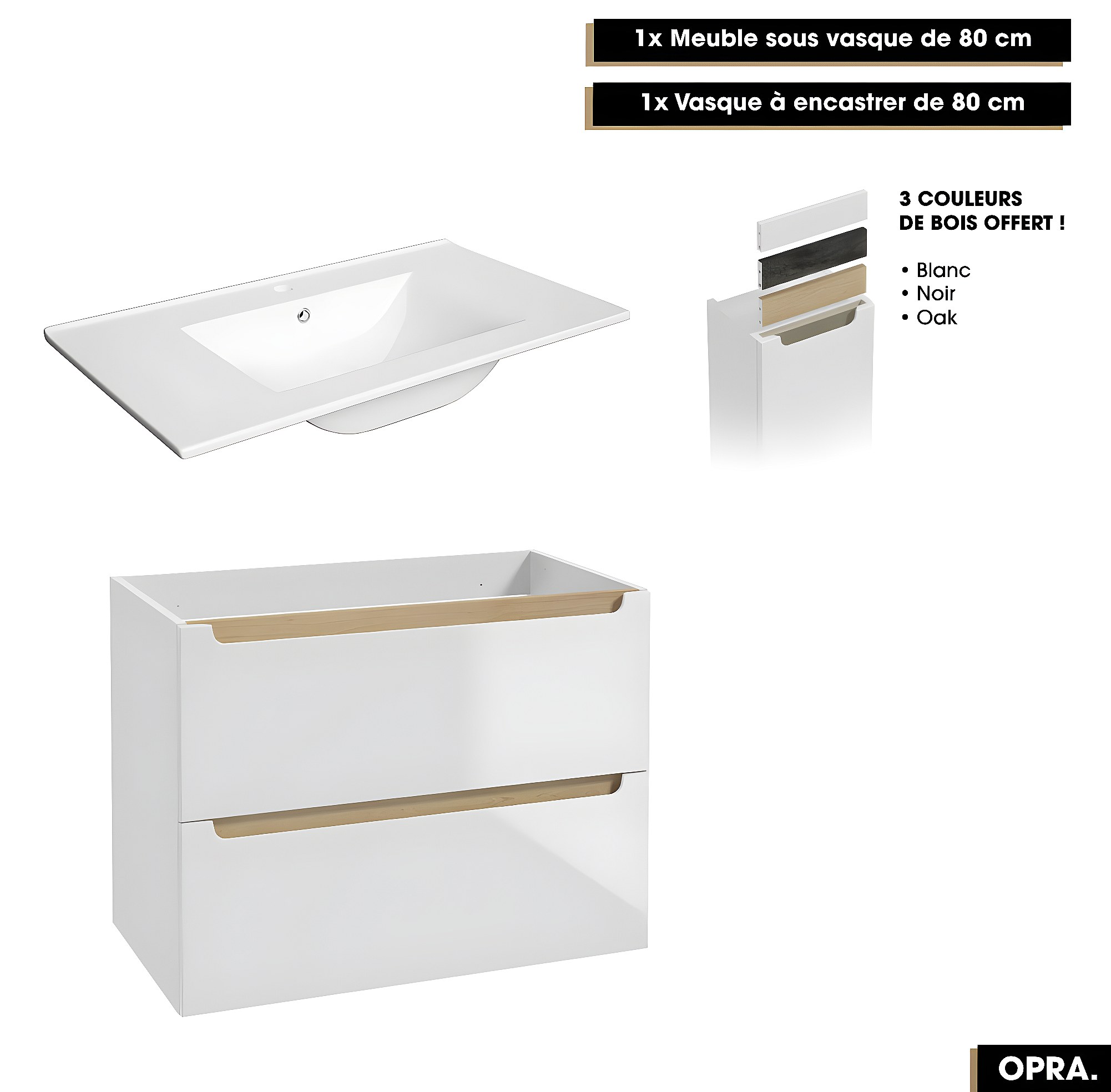 Ensemble Salle De Bain Hémera - Meuble Et Plan Vasque Céramique 80 Cm - Crème