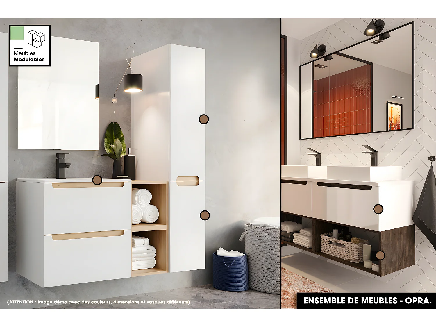 Ensemble complet de salle de bain - Meuble - Armoires - Cube - Vasque à encastrer avec Siphon OFFERT | OPRA | 60 x 30 x 45 cm