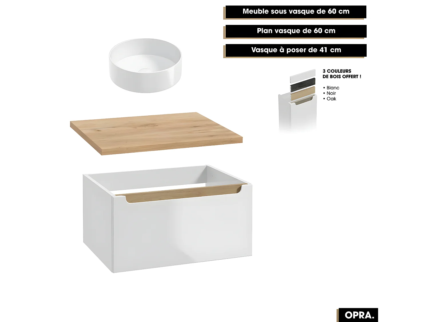 Ensemble complet de salle de bain - Meuble - Armoires - Cube - Vasque à poser avec Siphon OFFERT | OPRA | 60 x 30 x 45 cm