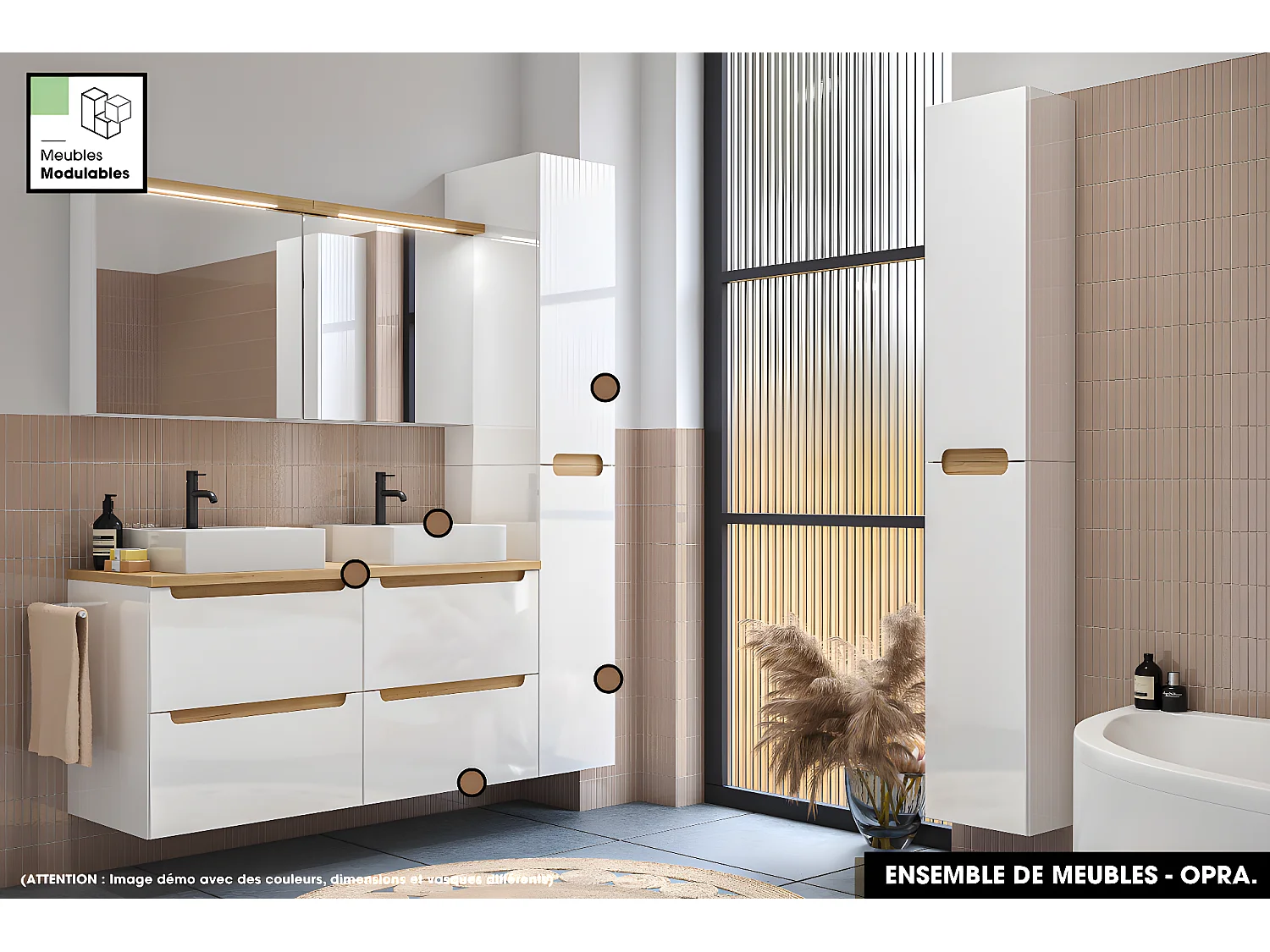 Ensemble complet de salle de bain - Meuble - Plan - Armoires - Miroir - Vasque à poser avec Siphon OFFERT | OPRA | 80 x 60 x 45 cm