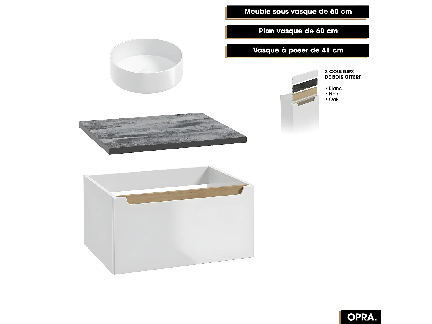 Ensemble complet de salle de bain - Meuble - Armoires - Cube - Vasque à poser avec Siphon OFFERT | OPRA | 60 x 30 x 45 cm