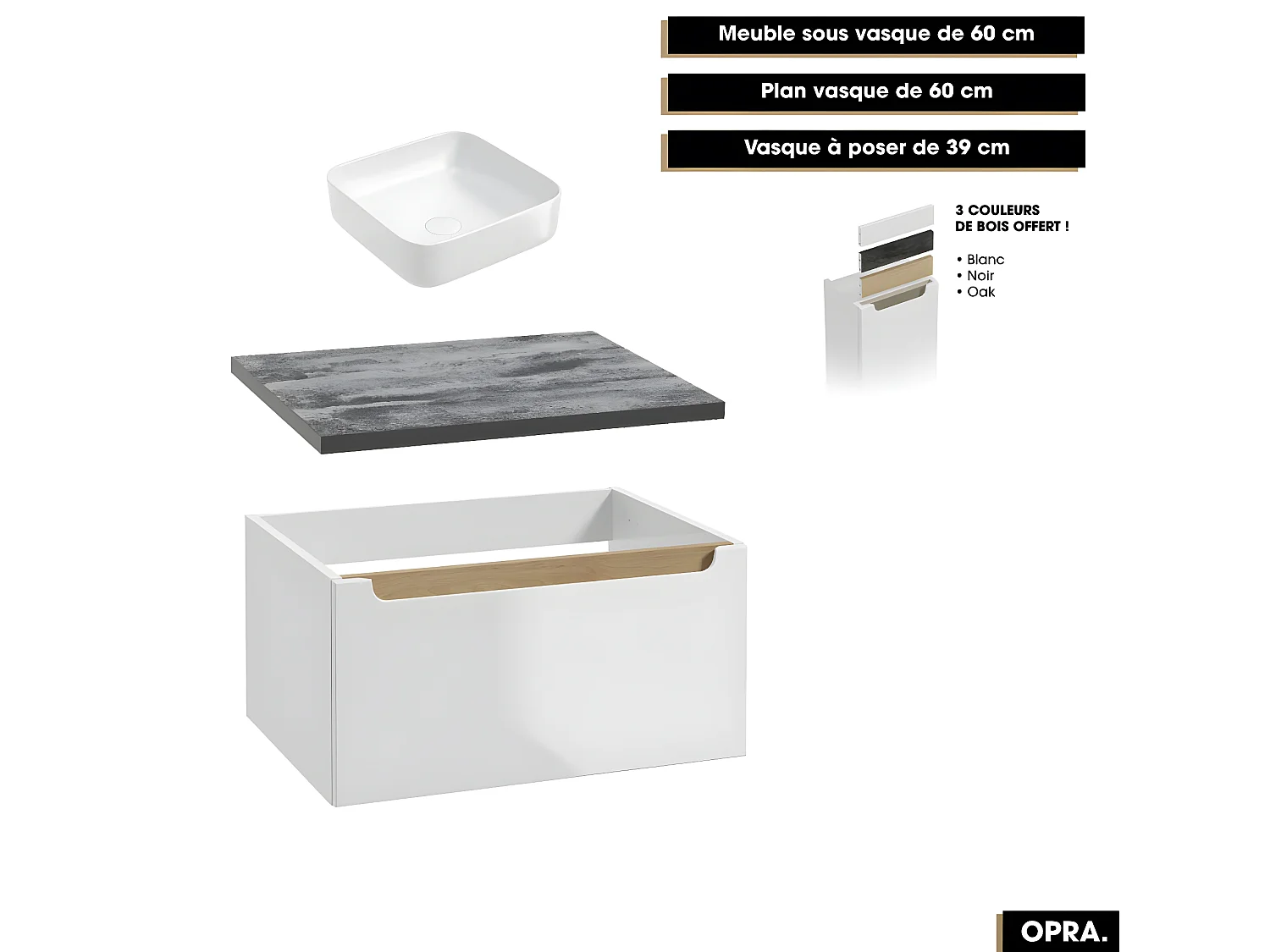 Ensemble complet de salle de bain - Meuble - Armoires - Cube - Vasque à poser avec Siphon OFFERT | OPRA | 60 x 30 x 45 cm