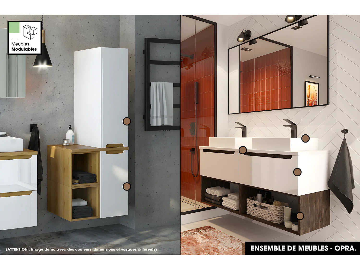 Ensemble complet de salle de bain - Meuble - Armoires - Cube - Vasque à poser avec Siphon OFFERT | OPRA | 60 x 30 x 45 cm