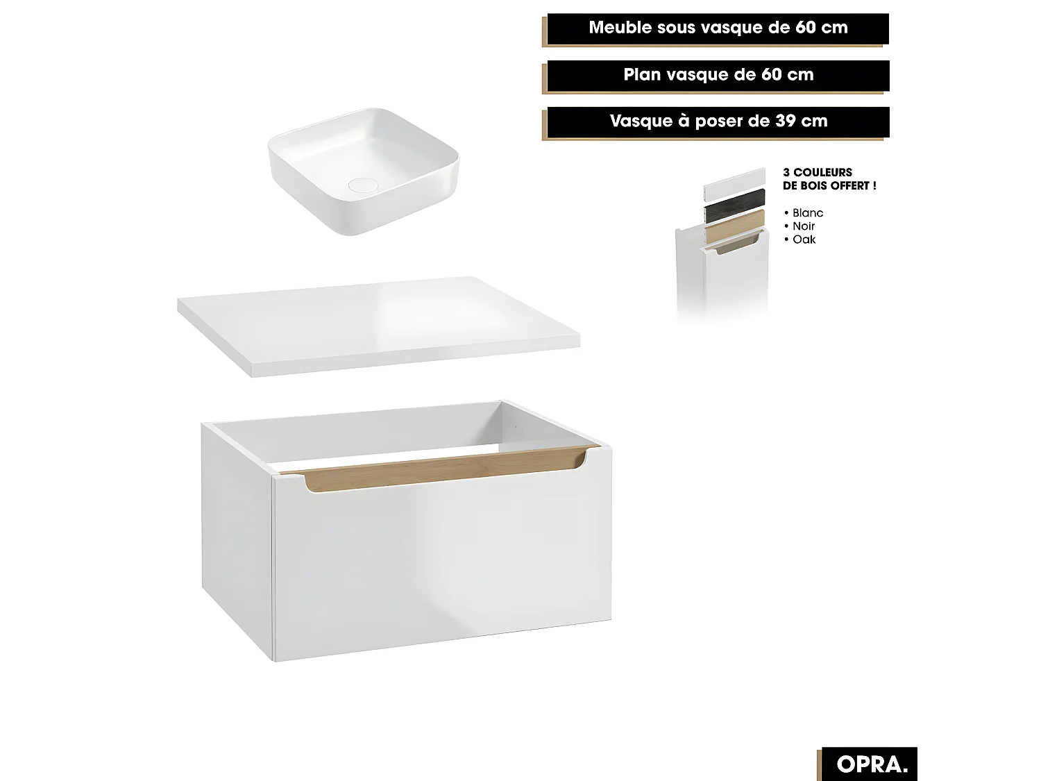 Ensemble complet de salle de bain - Meuble - Armoires - Cube - Vasque à poser avec Siphon OFFERT | OPRA | 60 x 30 x 45 cm