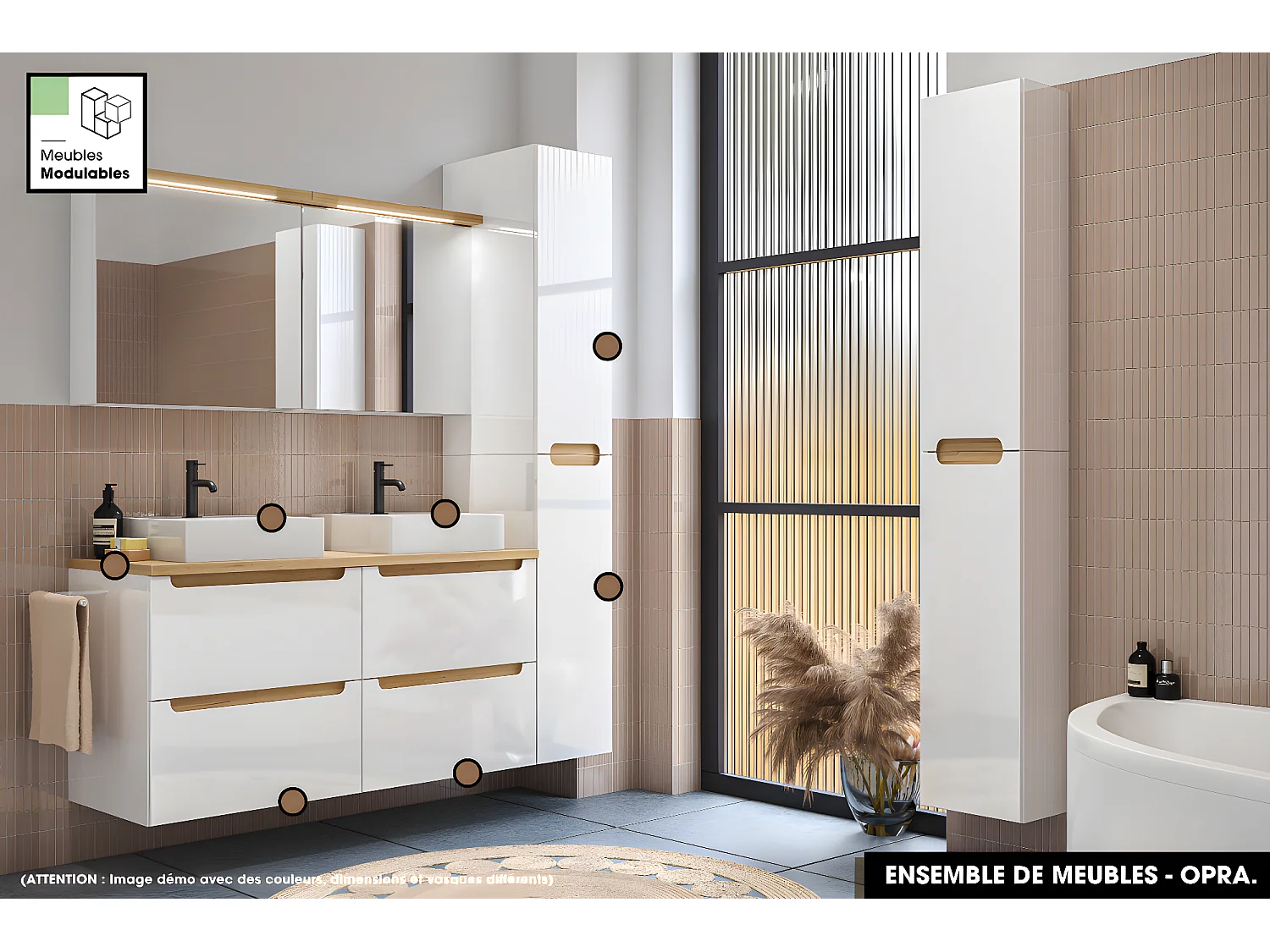 Ensemble complet de salle de bain - Meubles - Armoires - Cube - Vasque à poser avec Siphons OFFERT | OPRA | 120 x 60 x 45 cm