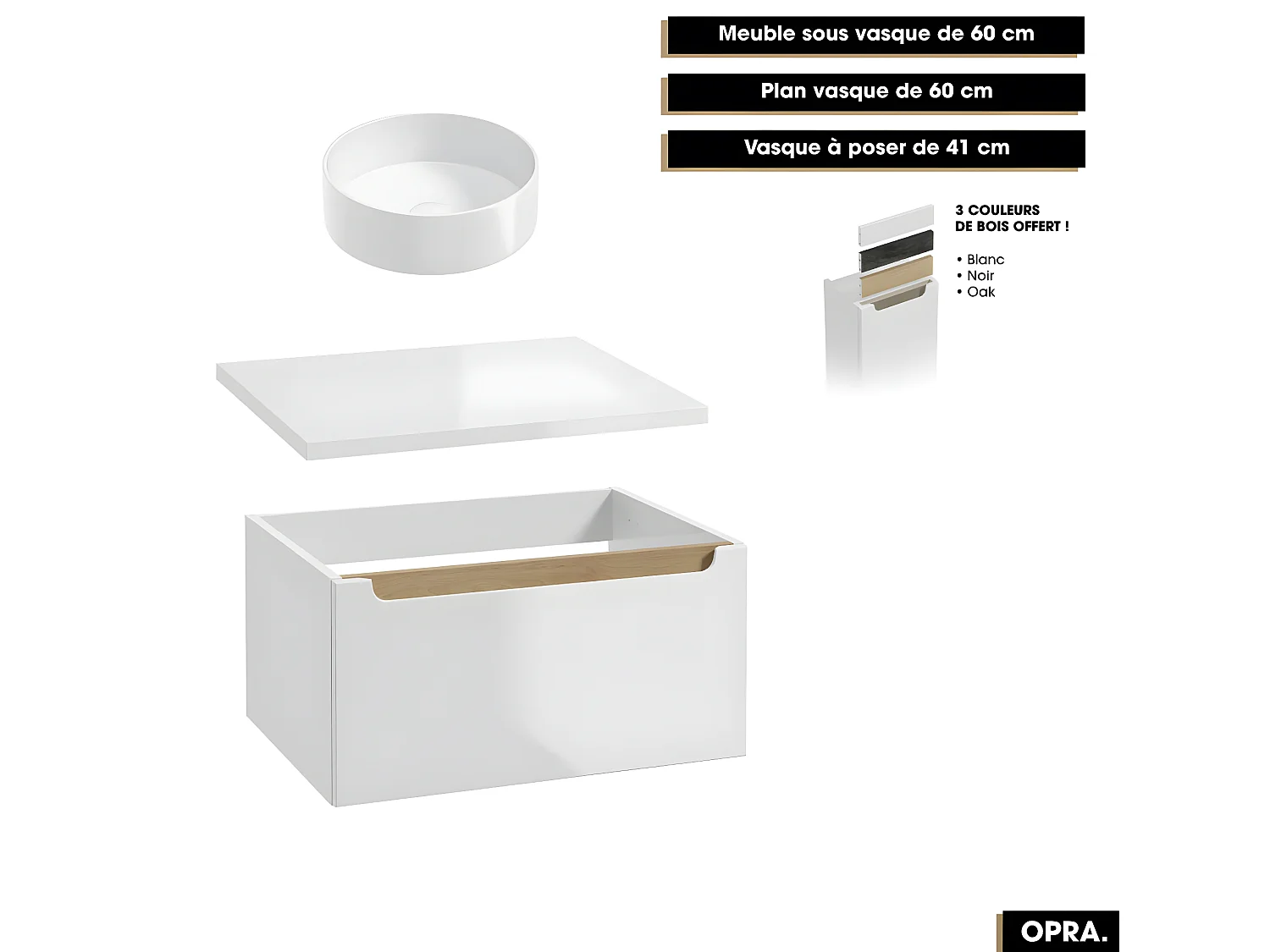 Ensemble complet de salle de bain - Meuble - Armoires - Cube - Vasque à poser avec Siphon OFFERT | OPRA | 60 x 30 x 45 cm