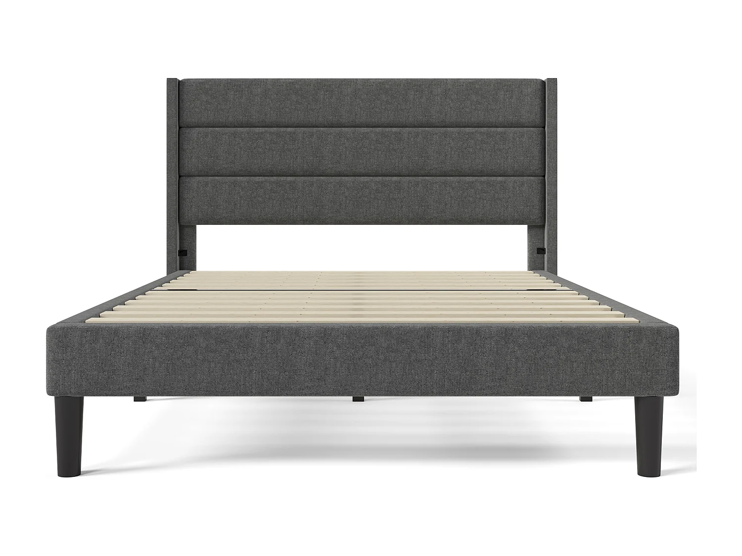 Letto con testiera 140 x 200 cm - imbottito in lino - rete a doghe - grigio