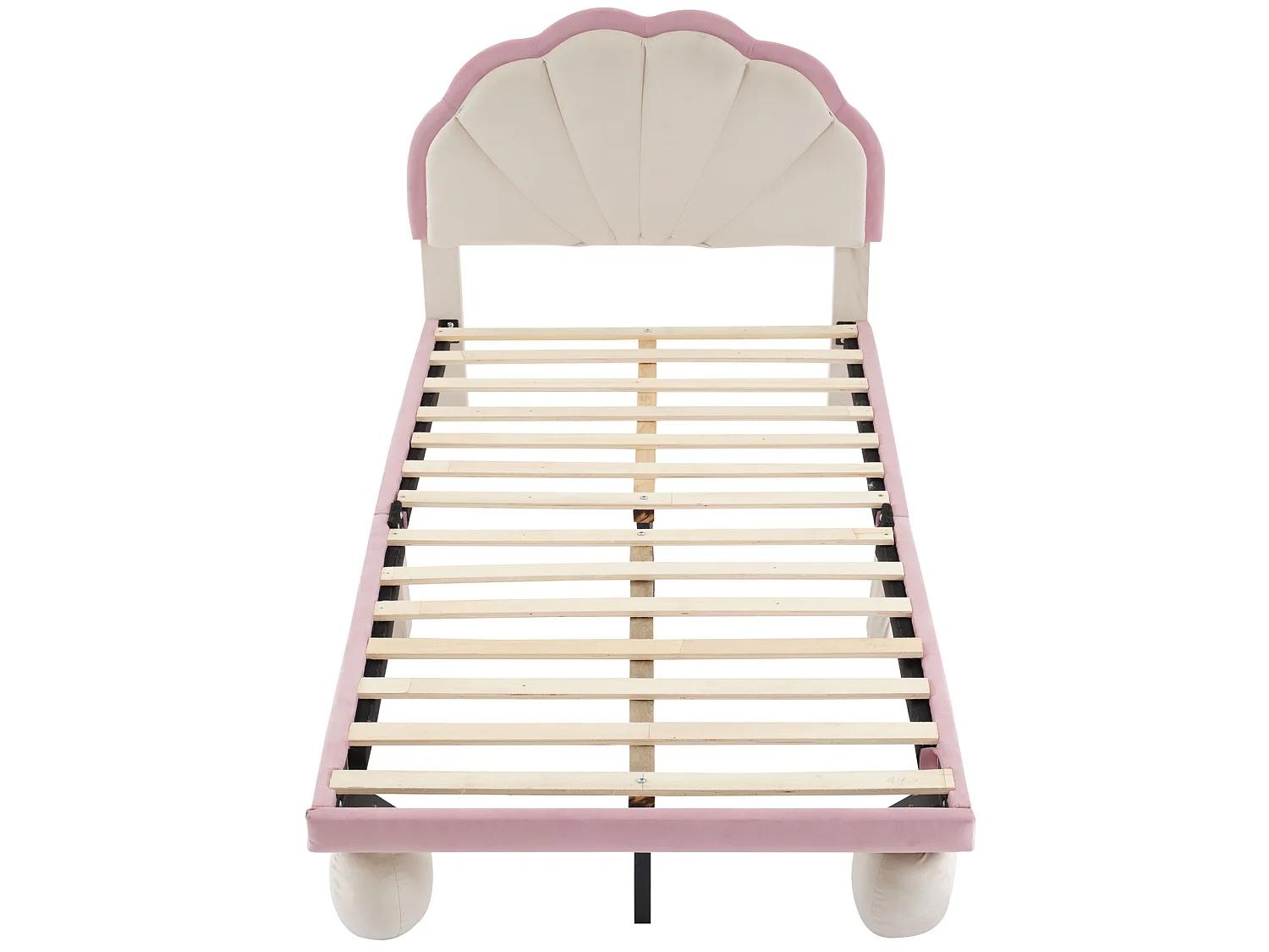 Lit coquillage lit enfant 90x200 cm avec LEDs, velours, sommier inclus, coloris beige et rose