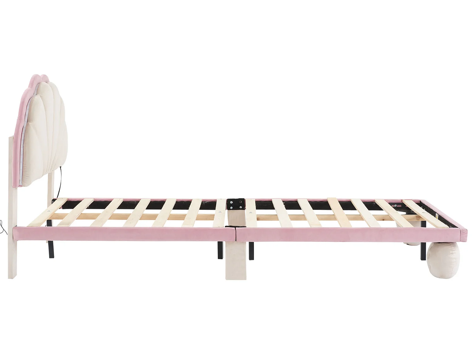 Lit coquillage lit enfant 90x200 cm avec LEDs, velours, sommier inclus, coloris beige et rose
