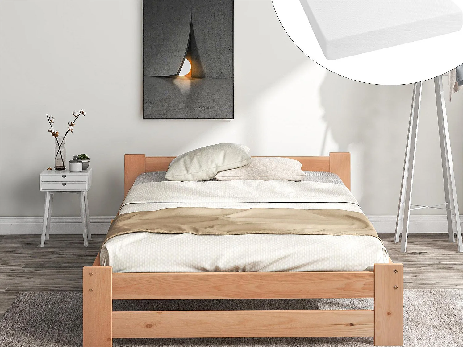 Lit 90 x 200 cm - bois massif - coloris naturel + matelas