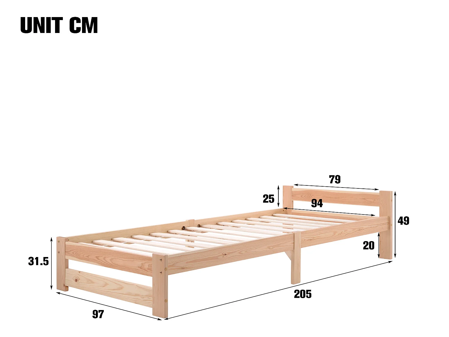Lit 90 x 200 cm - bois massif - coloris naturel + matelas