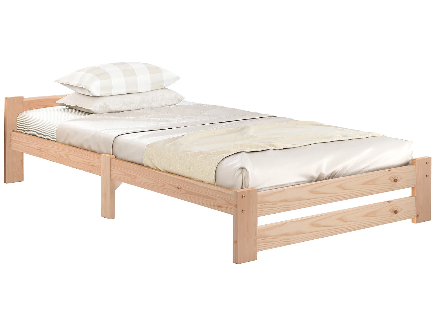 Lit 90 x 200 cm - bois massif - coloris naturel + matelas