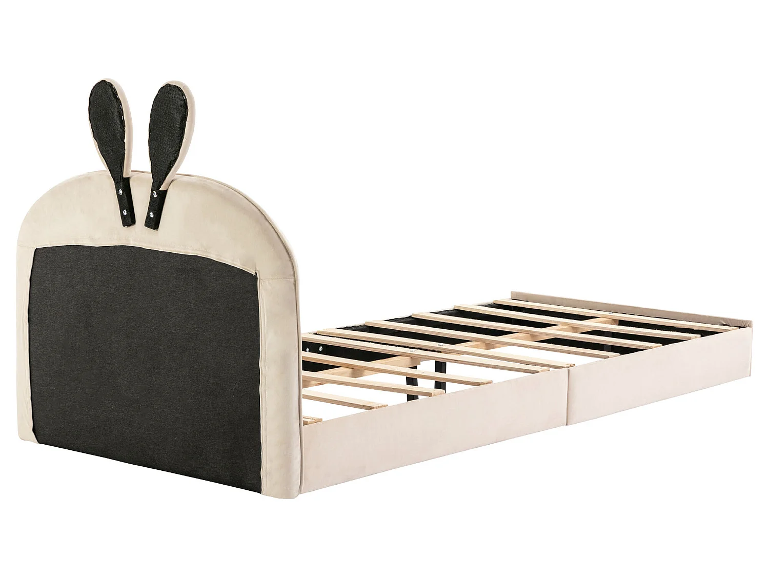 Cama con cabecero de conejo - 90 x 200 cm - terciopelo - color: beige