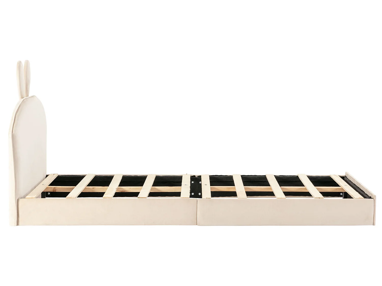 Cama con cabecero de conejo - 90 x 200 cm - terciopelo - color: beige