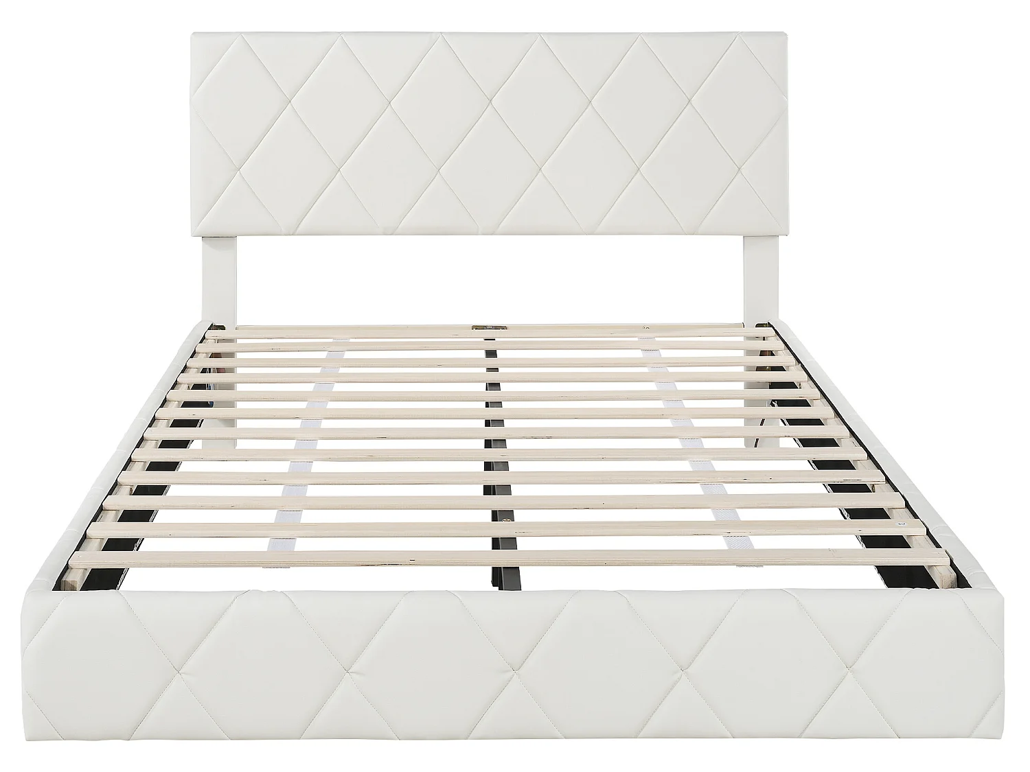 Lit double 140 x 200 cm, lit capitonné, lit flottant - cuir pu + MDF - LEDs - beige