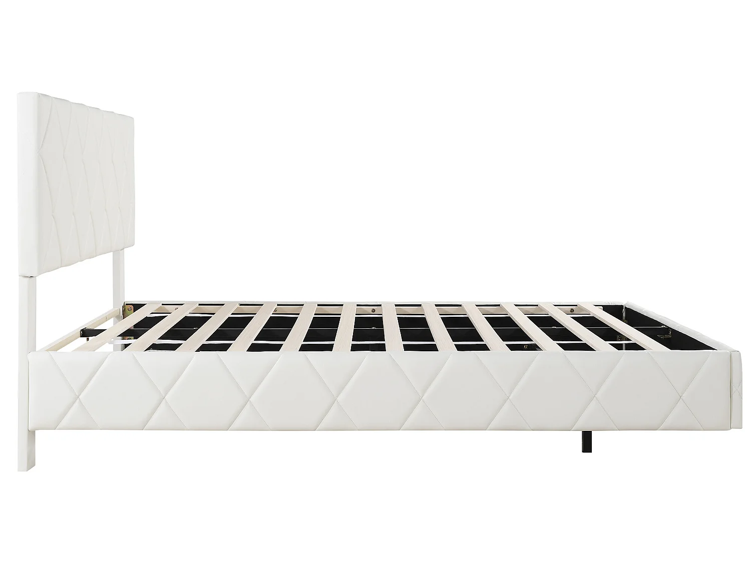 Lit double 140 x 200 cm, lit capitonné, lit flottant - cuir pu + MDF - LEDs - beige