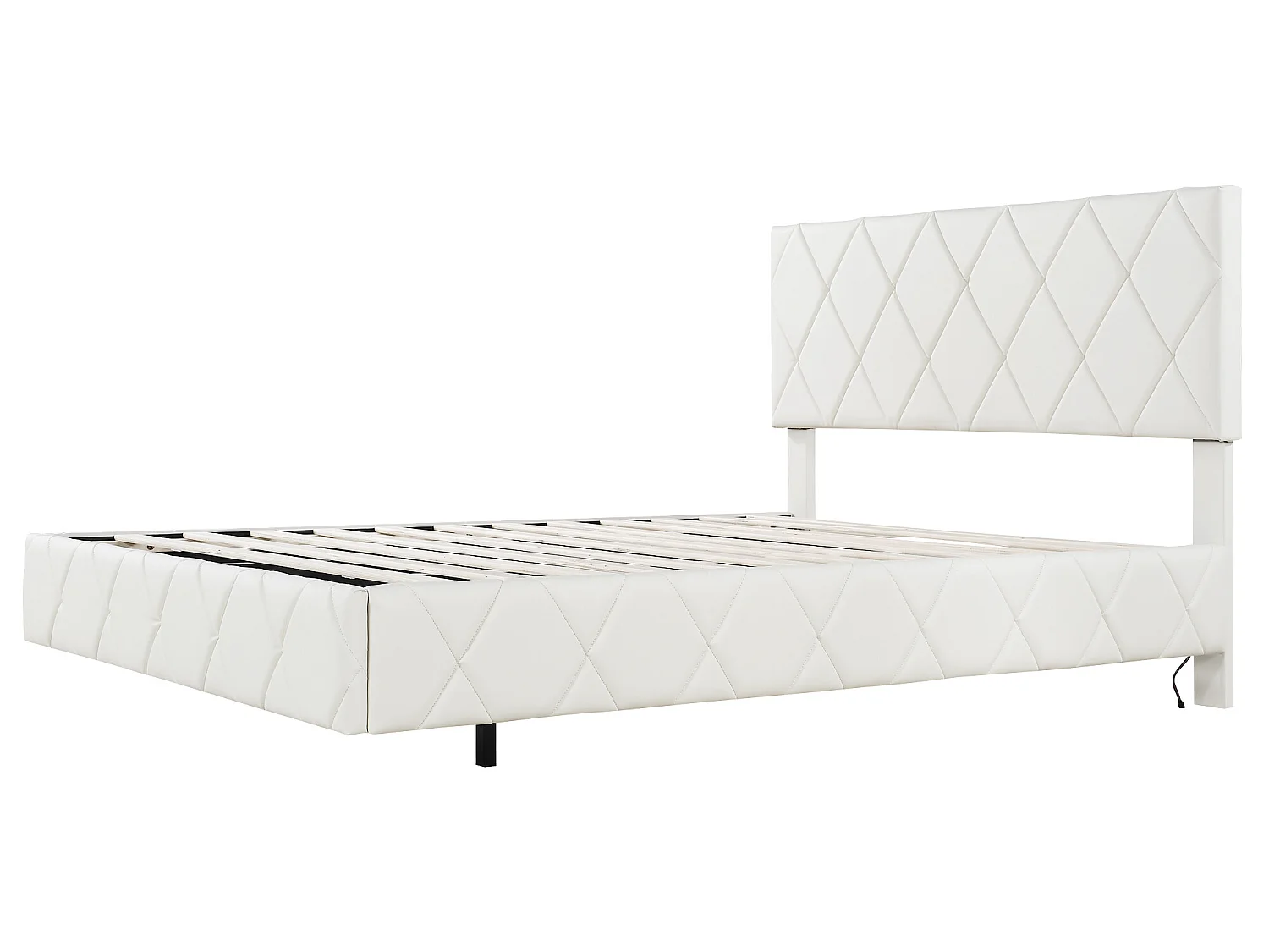 Lit double 140 x 200 cm, lit capitonné, lit flottant - cuir pu + MDF - LEDs - beige