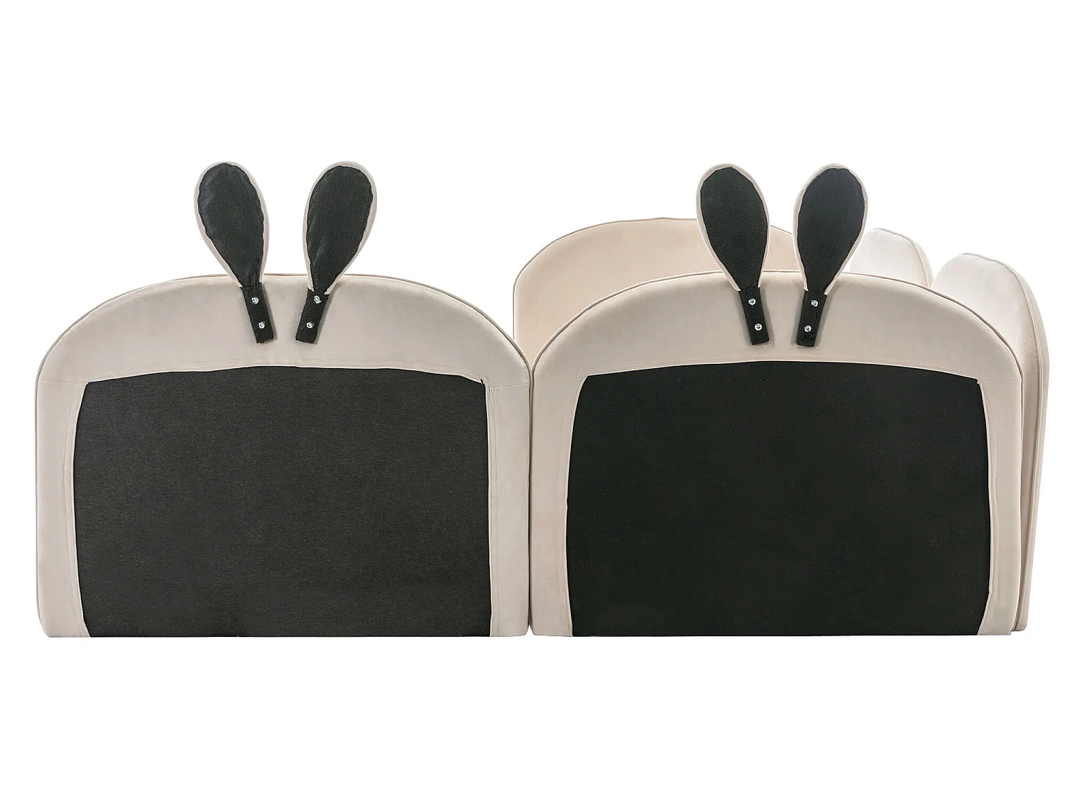 Lit capitonné 2x90x200cm, lit enfant avec tête de lit lapin, velours, beige