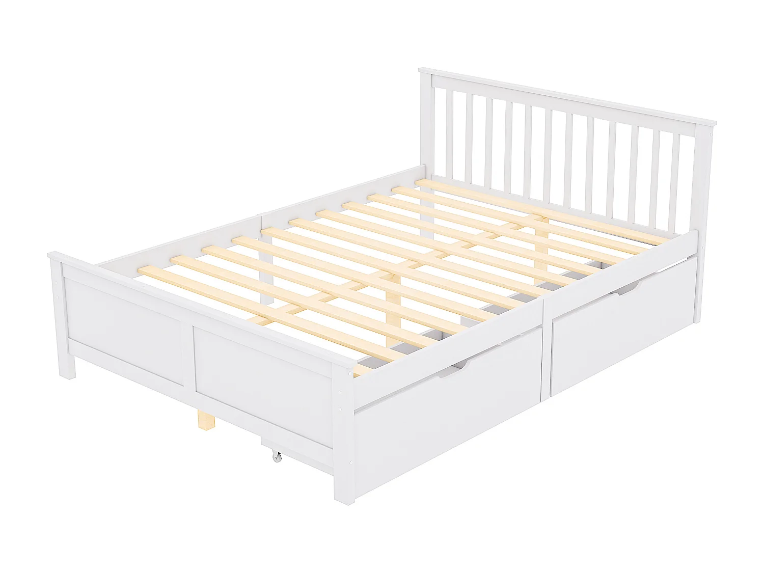 Lit avec tête de lit et tiroirs - 140 x 200 cm -  bois massif - coloris: blanc