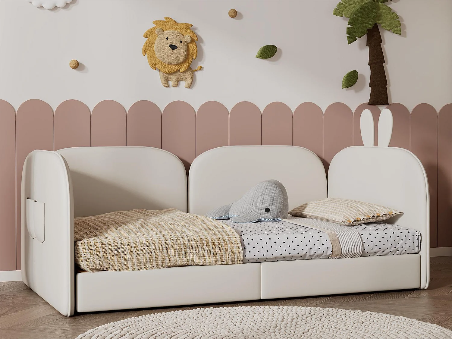 Lit banquette 90 x 200 cm pour enfant en velours sommier inclus, beige