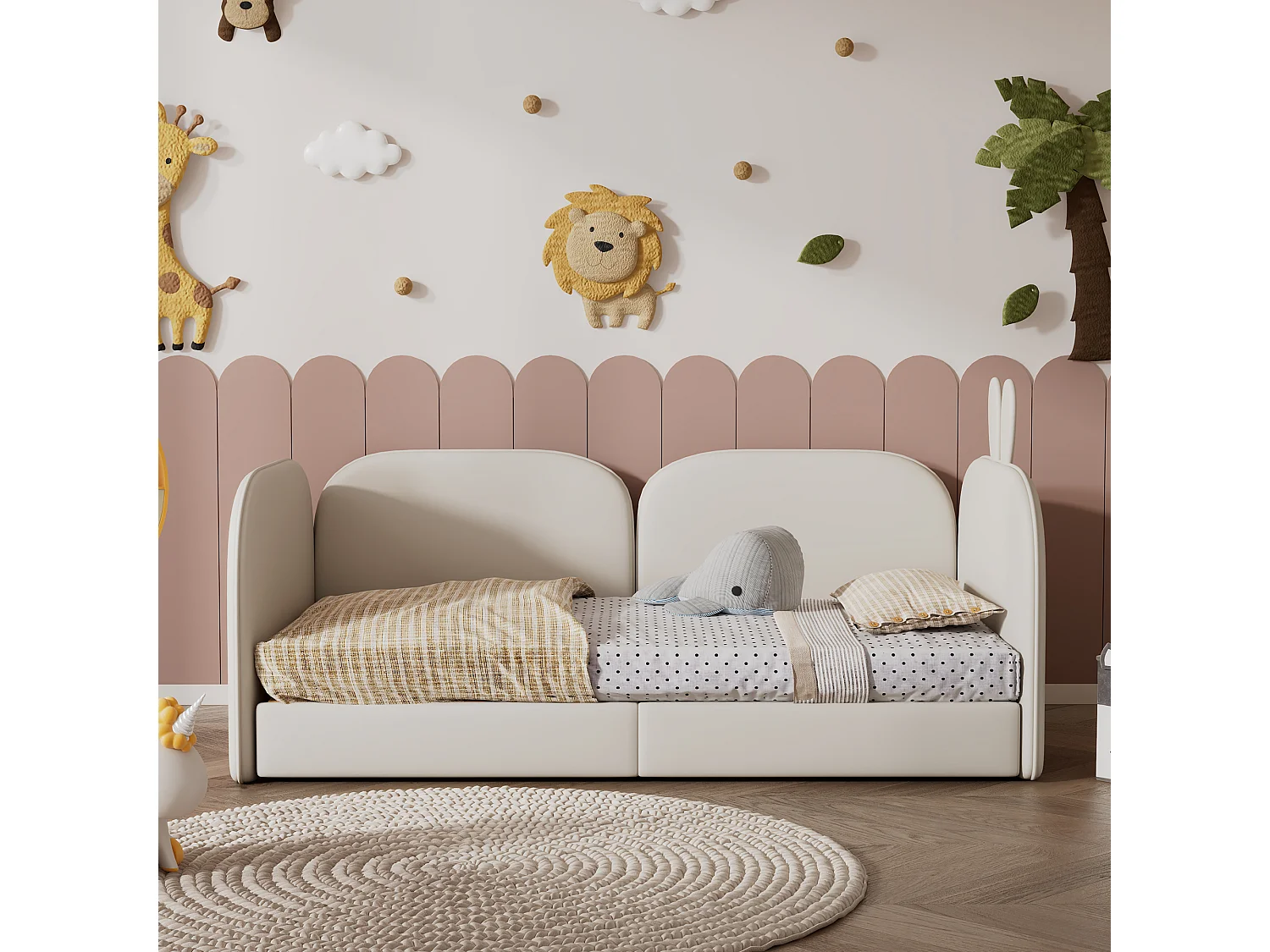 Lit banquette 90 x 200 cm pour enfant en velours sommier inclus, beige