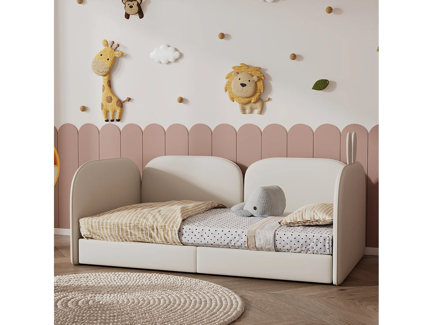 Lit banquette 90 x 200 cm pour enfant en velours sommier inclus, beige