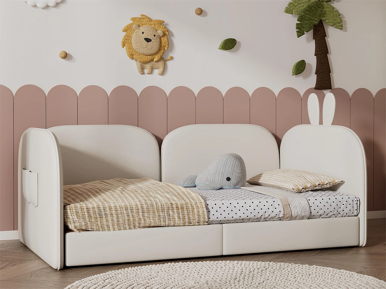 Dagbed 90 x 200 cm voor kinderen in fluweel, inclusief boxspring, beige