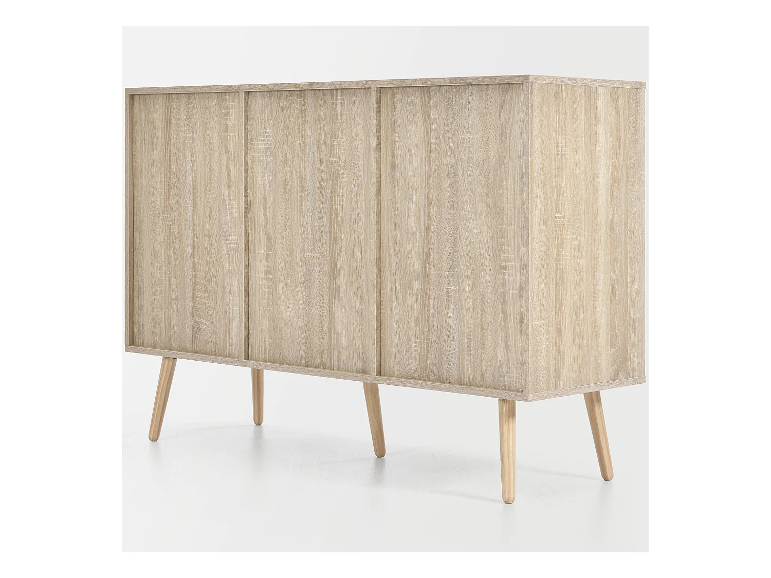 Commode 120 x 82 x 40 cm avec 2 portes et 3 tiroirs en rotin et chêne Sonoma, étagère réglable, beige
