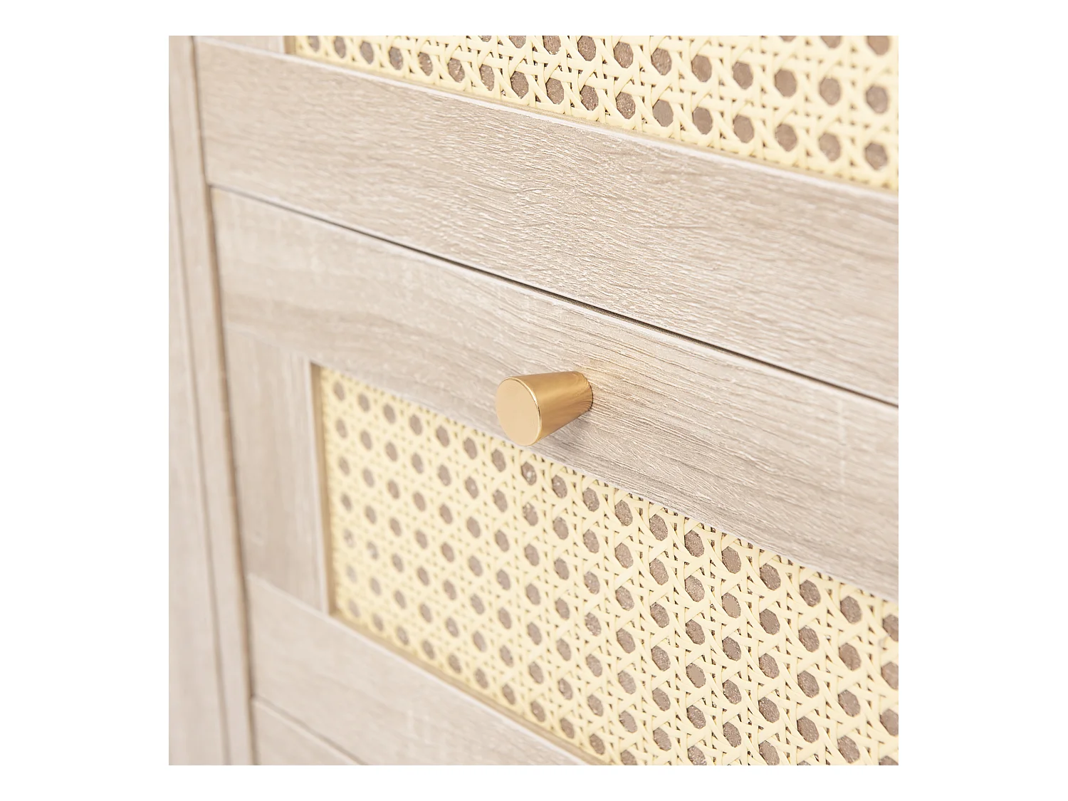 Commode 120 x 82 x 40 cm avec 2 portes et 3 tiroirs en rotin et chêne Sonoma, étagère réglable, beige