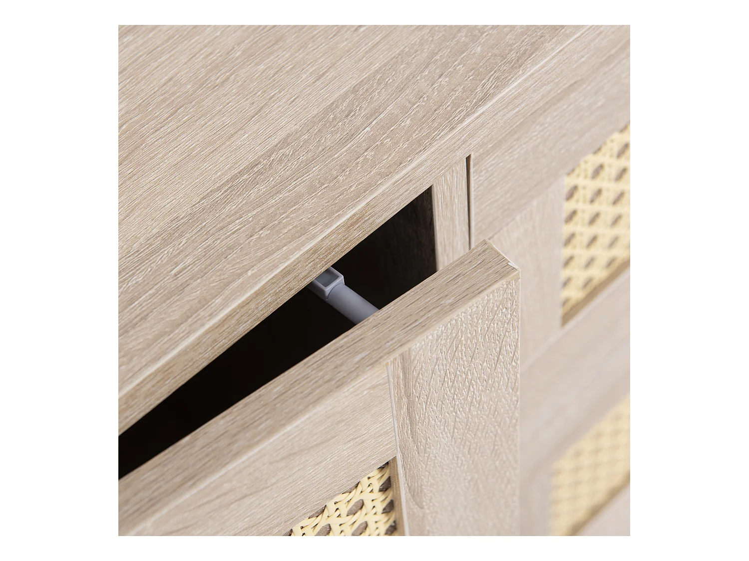 Commode 120 x 82 x 40 cm avec 2 portes et 3 tiroirs en rotin et chêne Sonoma, étagère réglable, beige