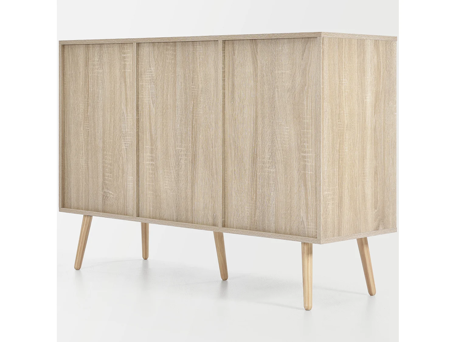 Ladekast 120 x 82 x 40 cm met 2 deuren en 3 laden in rotan en Sonoma eiken, verstelbare plank, beige