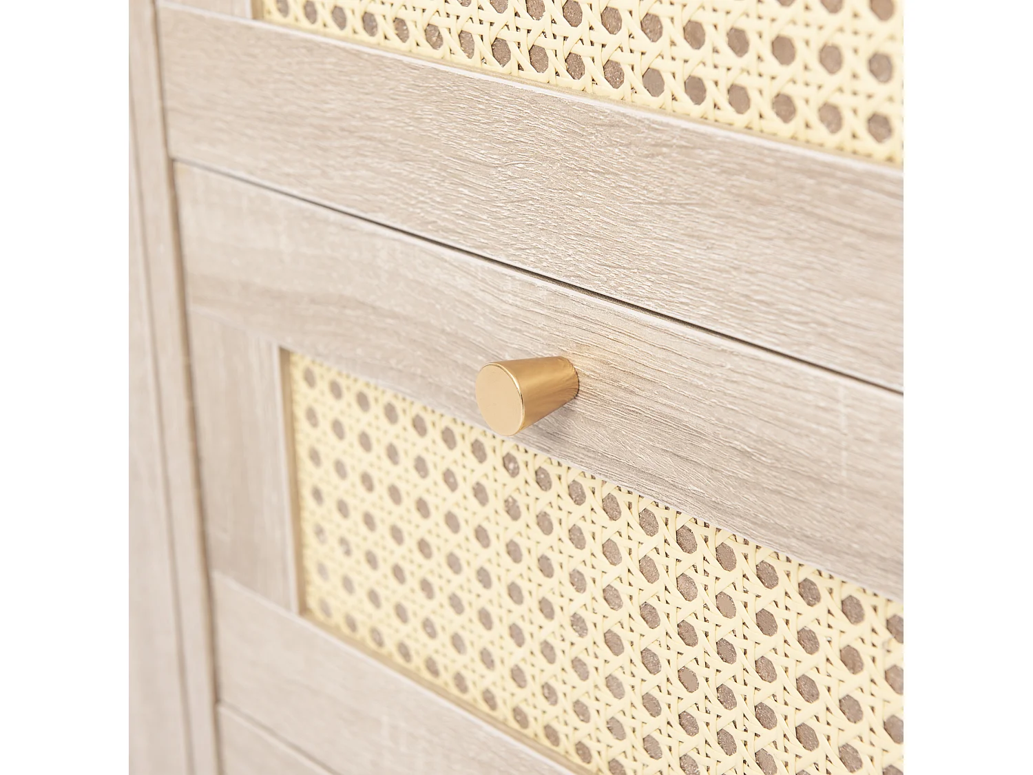 Ladekast 120 x 82 x 40 cm met 2 deuren en 3 laden in rotan en Sonoma eiken, verstelbare plank, beige