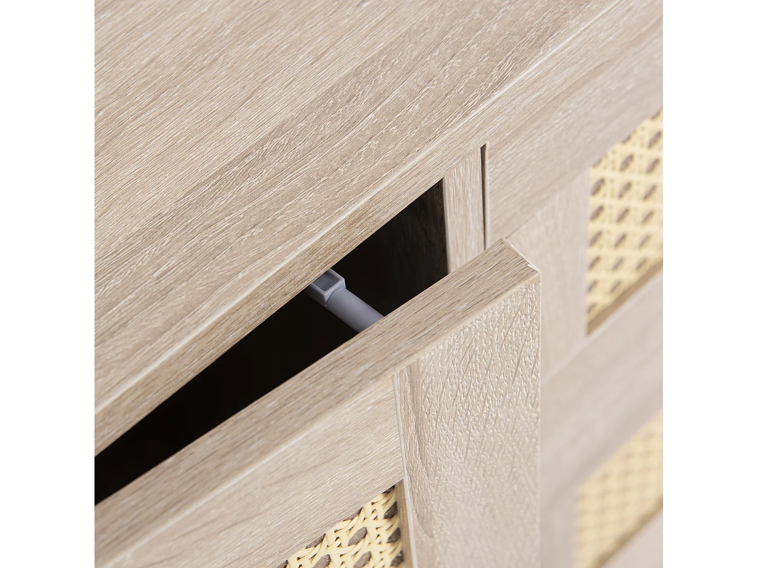 Ladekast 120 x 82 x 40 cm met 2 deuren en 3 laden in rotan en Sonoma eiken, verstelbare plank, beige