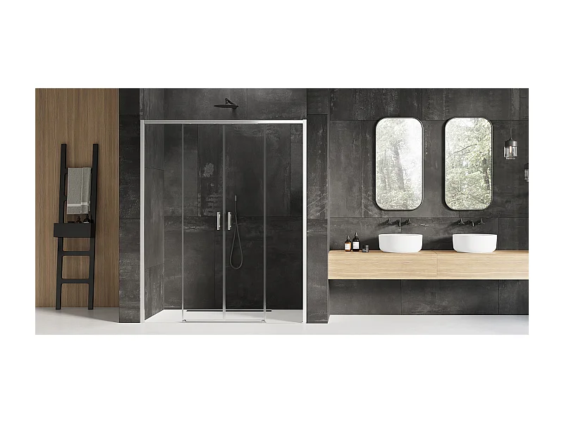 Porte de douche coulissante chromé droite 4 volets  IBIZA CHROME,Largeur:  200 cm