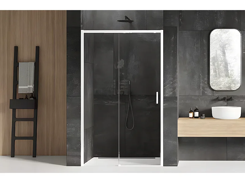 Porte de douche 130 cm coulissante blanche droite 2 volets  MARTINIQUE WHITE